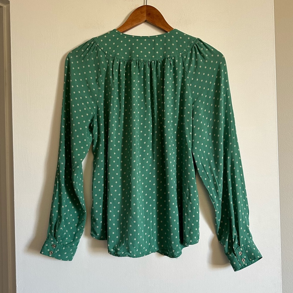 Anthropologie Maeve Teal Polka Dot Asbury Printed Button Down Blouse Size Small - Picture 7 of 11